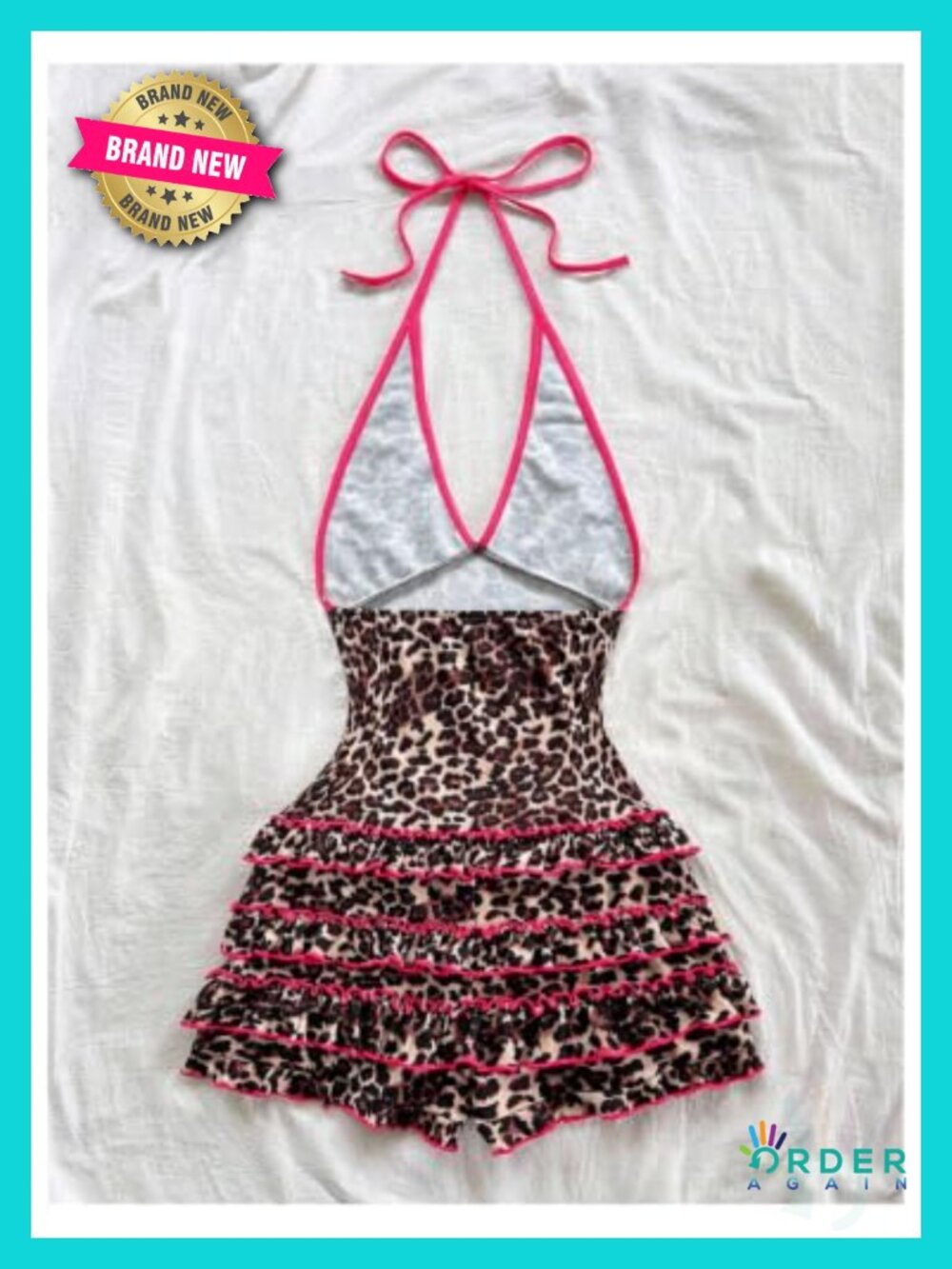 Milumia Women's Y2K Leopard Print Backless Halter Shorts Jumpsuit Size XL - Picture 2 of 4